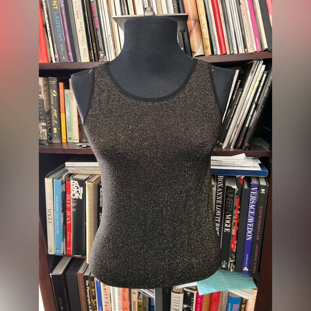 Vintage bebe Black Tank Top with Gold Metallic Sheen